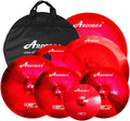 Arborea Cymbal Set for Drummer 7 pcs Red Hero Series Include 14'Hihats 16'Crash 20'Ride Bonus 10' Splash 16'Ozone Stacker 18' China Cymbal Plus Bag