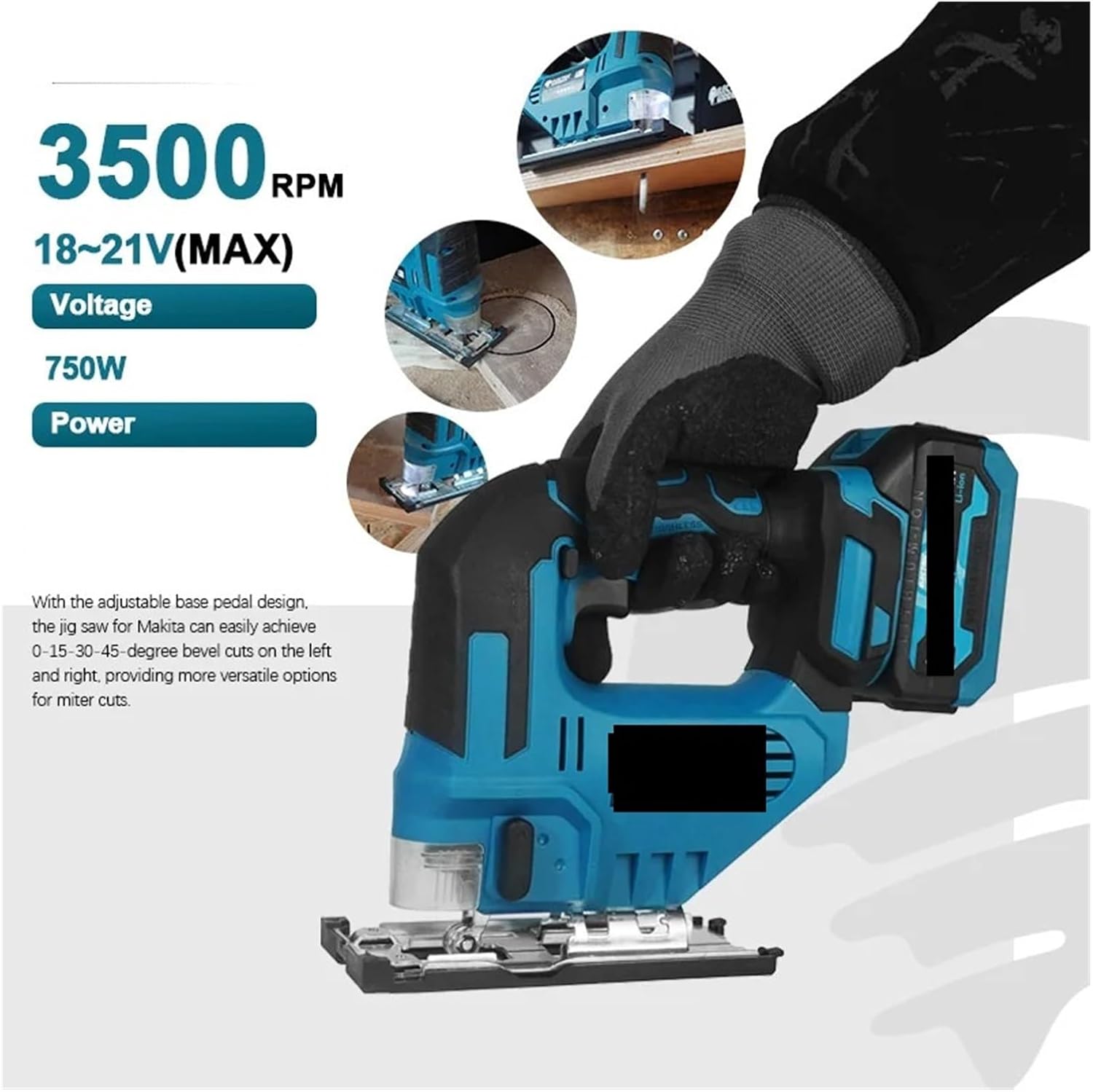 Reciprocating Saw, 2150RPM Cordless Electric Curved Saw 750W Rechargeable Jig Woodworking Cutting Power Tool For 18V Battery(1Battery)