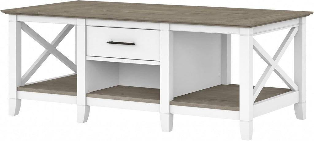 Bush Home Key West Coffee Table with Storage in Pure White and Shiplap Gray