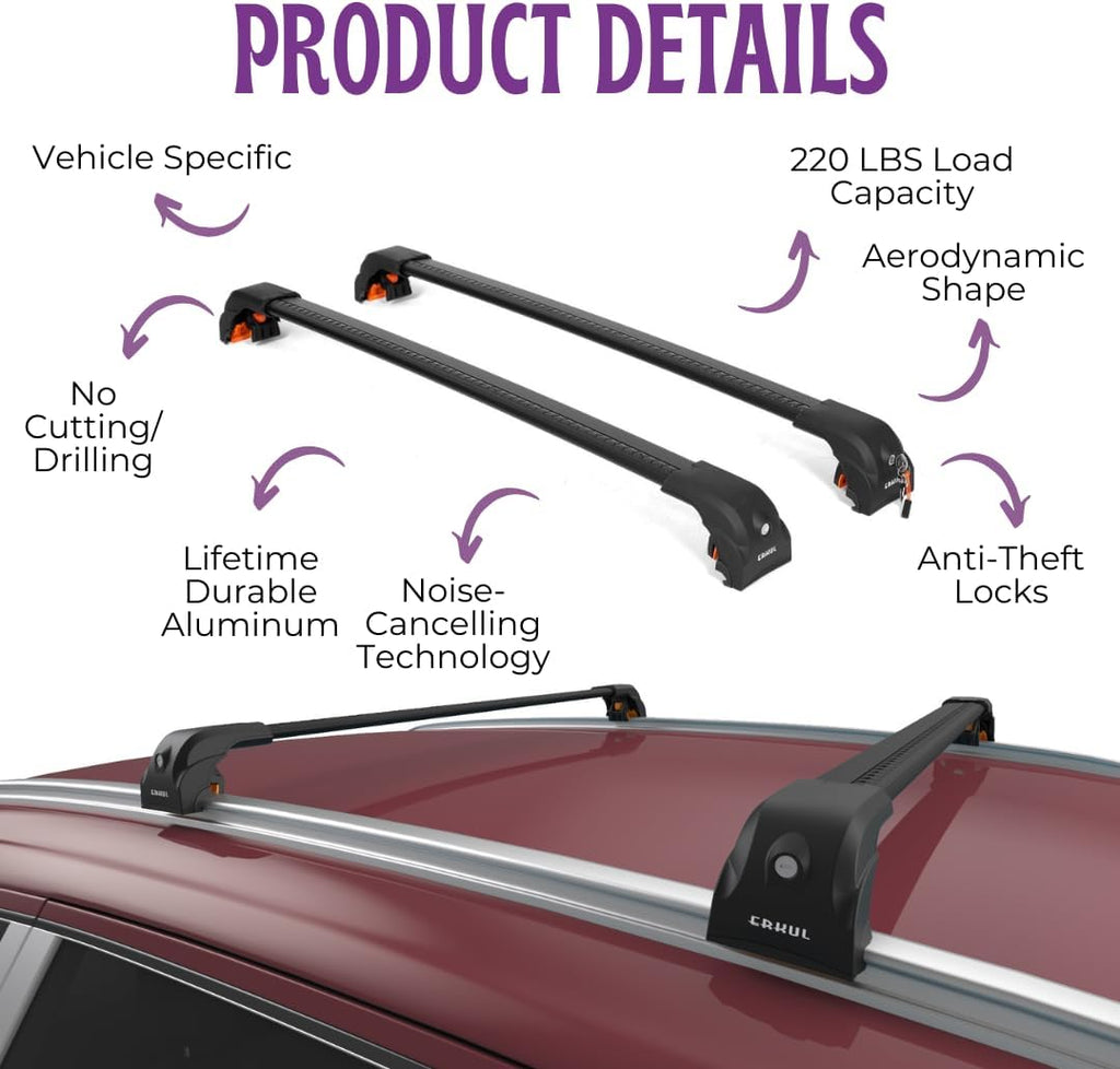 ERKUL Heavy Duty Roof Rack Cross Bars for Land Rover Range Rover Sport 2014-2022 | Upgraded Aero Aluminum Crossbars with Smart Clamp System | Compatible with Flush Rails - Black