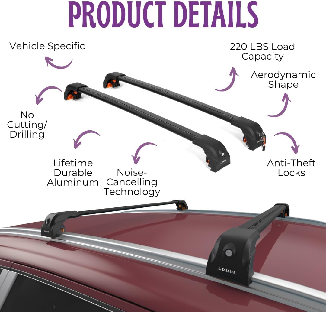 ERKUL Heavy Duty Roof Rack Cross Bars for Mazda CX-30 2020-2025 | Upgraded Aero Aluminum Crossbars with Smart Clamp System | Compatible with Flush Rails - Black