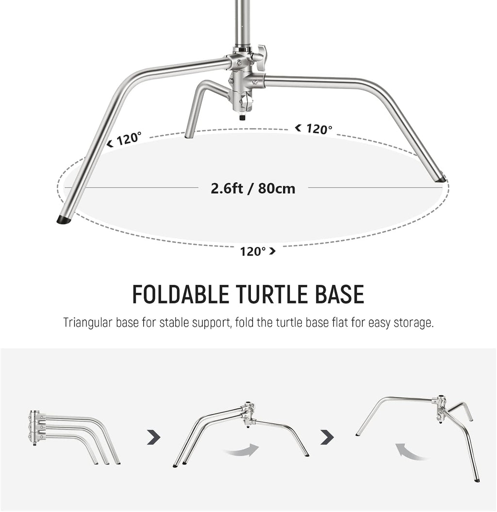 NEEWER C Stand with Boom Arm Pro 100% Stainless Steel, Max Height 10.8ft/330cm Air Cushion Heavy Duty Photography Light Stand with 4.2ft/128cm Holding Arm for Monolight Softbox Reflector
