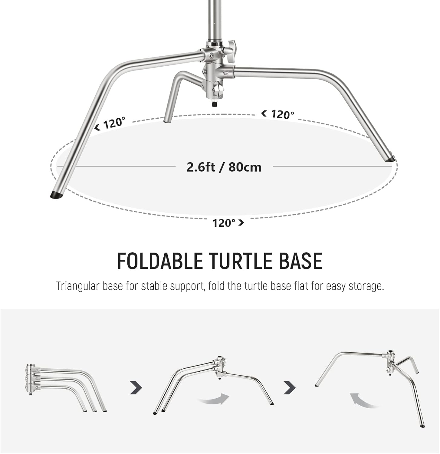 NEEWER C Stand with Boom Arm Pro 100% Stainless Steel, Max Height 10.8ft/330cm Air Cushion Heavy Duty Photography Light Stand with 4.2ft/128cm Holding Arm for Monolight Softbox Reflector