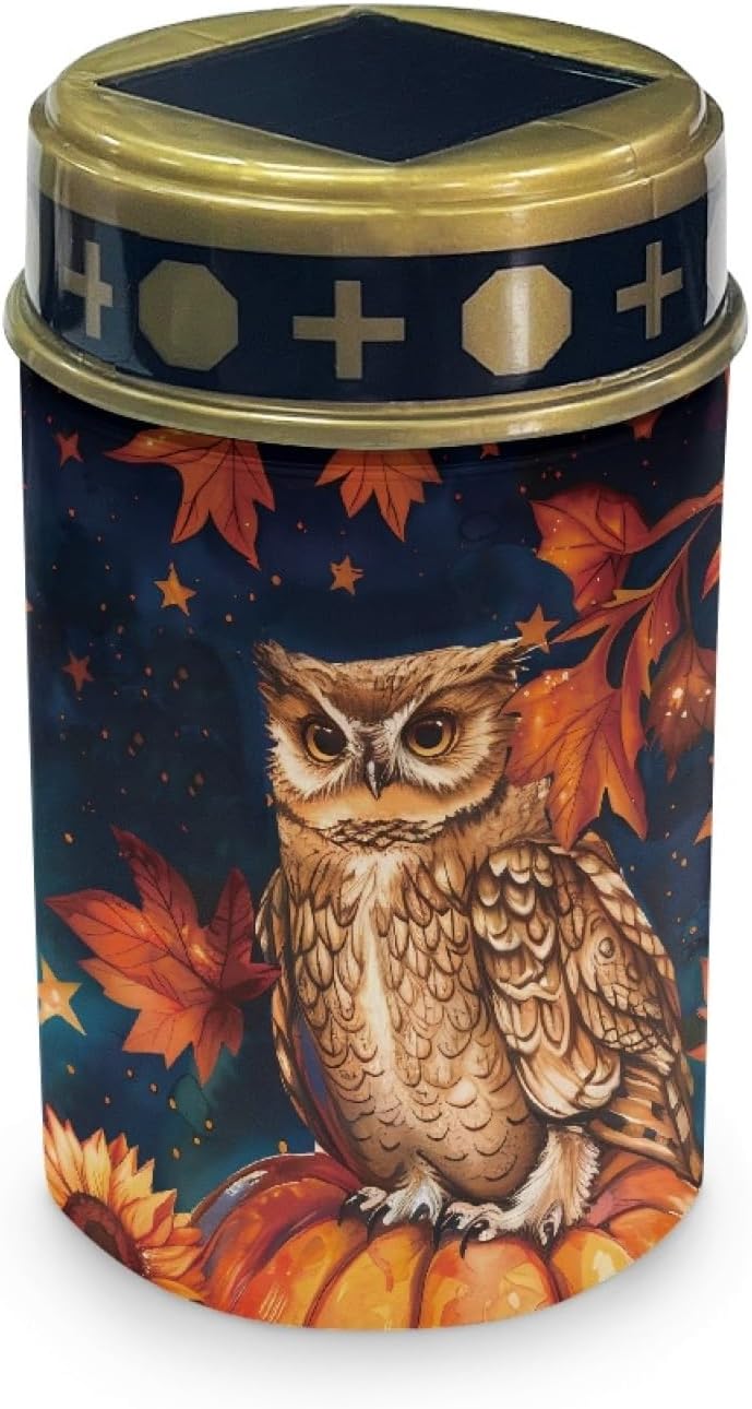 Autumn Fall Owl Solar Garden Lights Outdoor Waterproof Thanksgiving Decor Set of 10,Solar Stake Lights for Yard Patio Driveway Lights Outdoor Landscape Lighting
