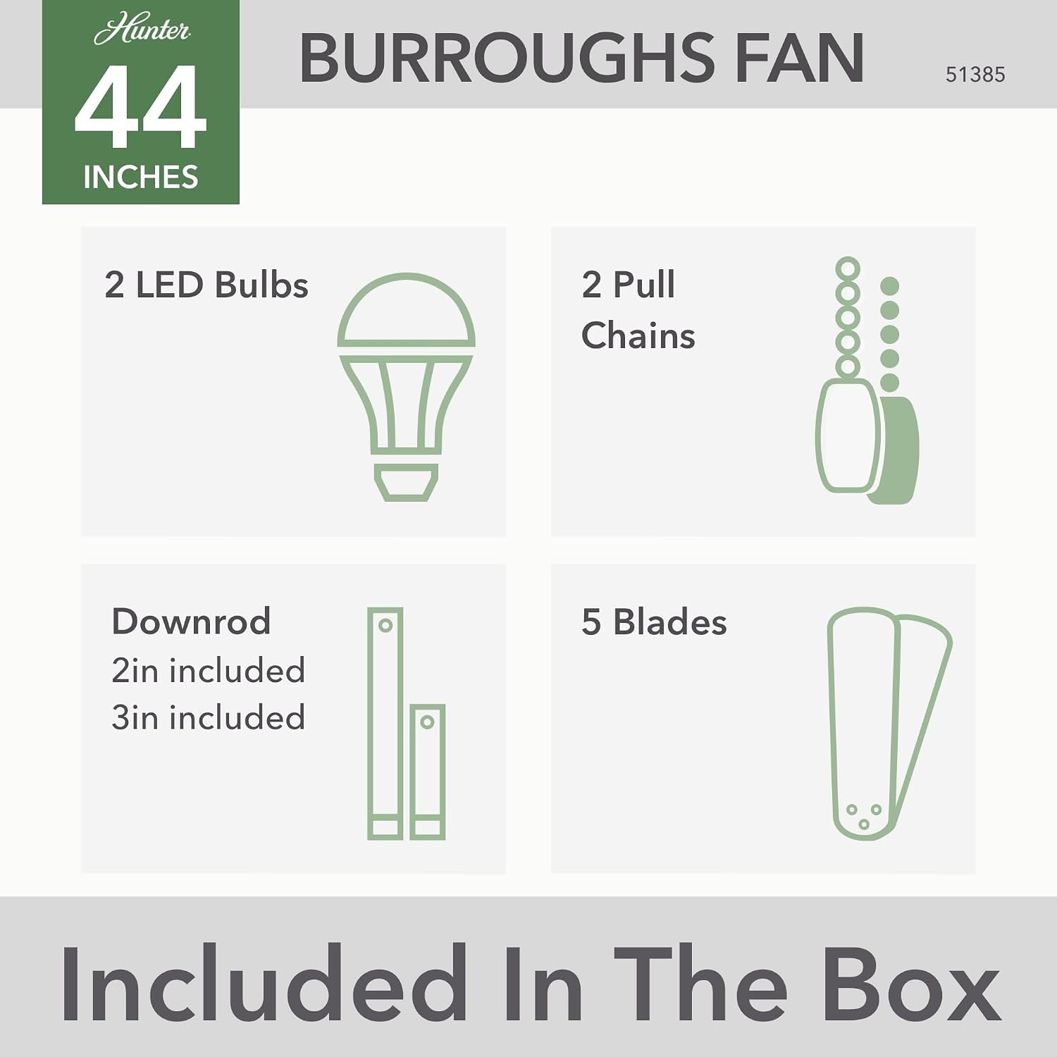 Hunter 44 inch Burroughs Matte Silver Ceiling Fan with LED Light Kit and Pull Chain