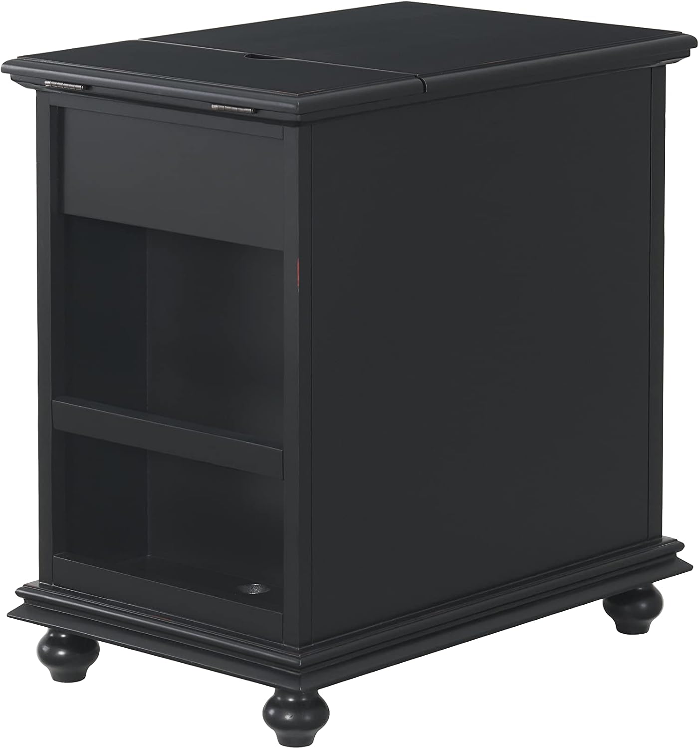 Martin Svensson Home Elegant Chairside End Table with Power — 24″W x 16″D x 25″H, Antique Black — Transitional Painted Accent Table with Flip-Top USB Charging, Drawer & Cabinet Storage