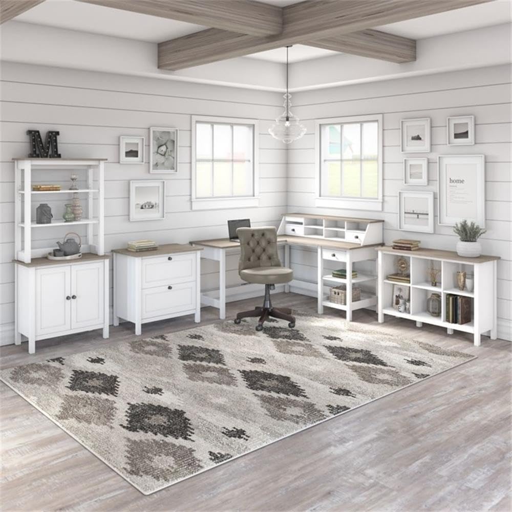 Bush Furniture Mayfield 54W Computer Desk with Drawers in Pure White and Shiplap Gray| Table and Storage for Home Office Workspace