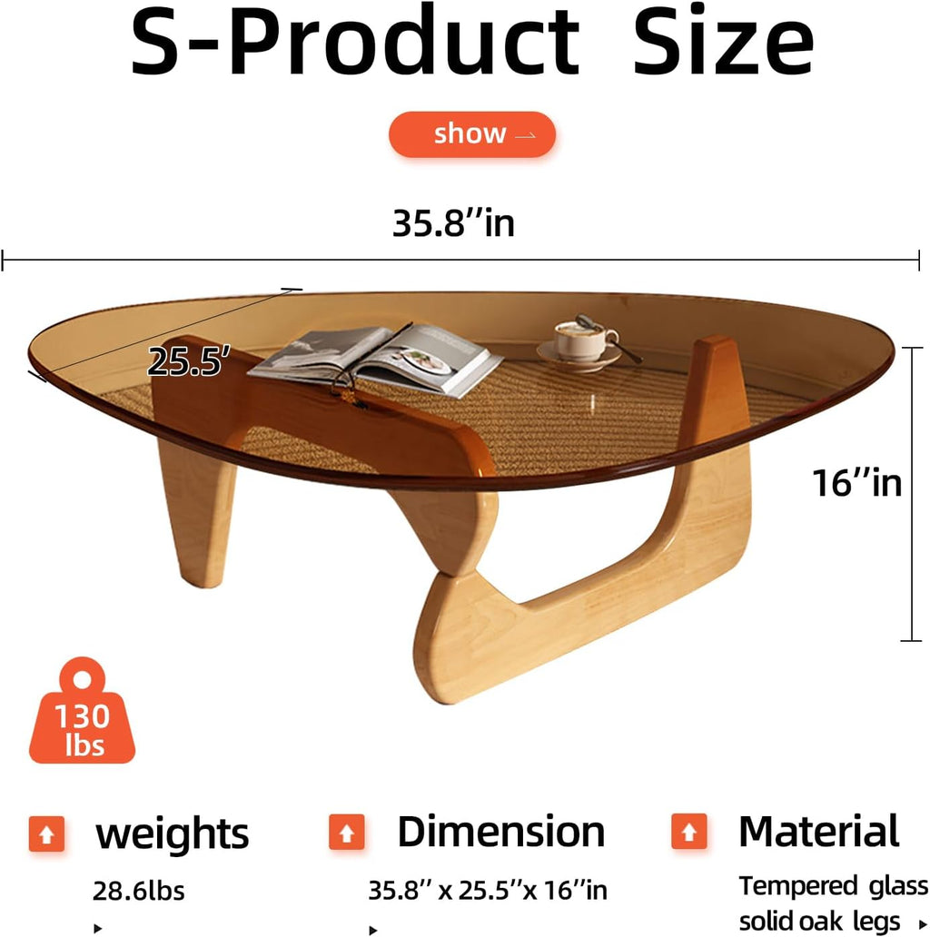 Modern Glass Coffee Table for Living Room, Mid Century Coffee Table, Small Coffee Tables, Suitable for Bedroom Living Room Reception Office Tables (Wood/Brown, Medium 35.8 * 25.5 * 16in)