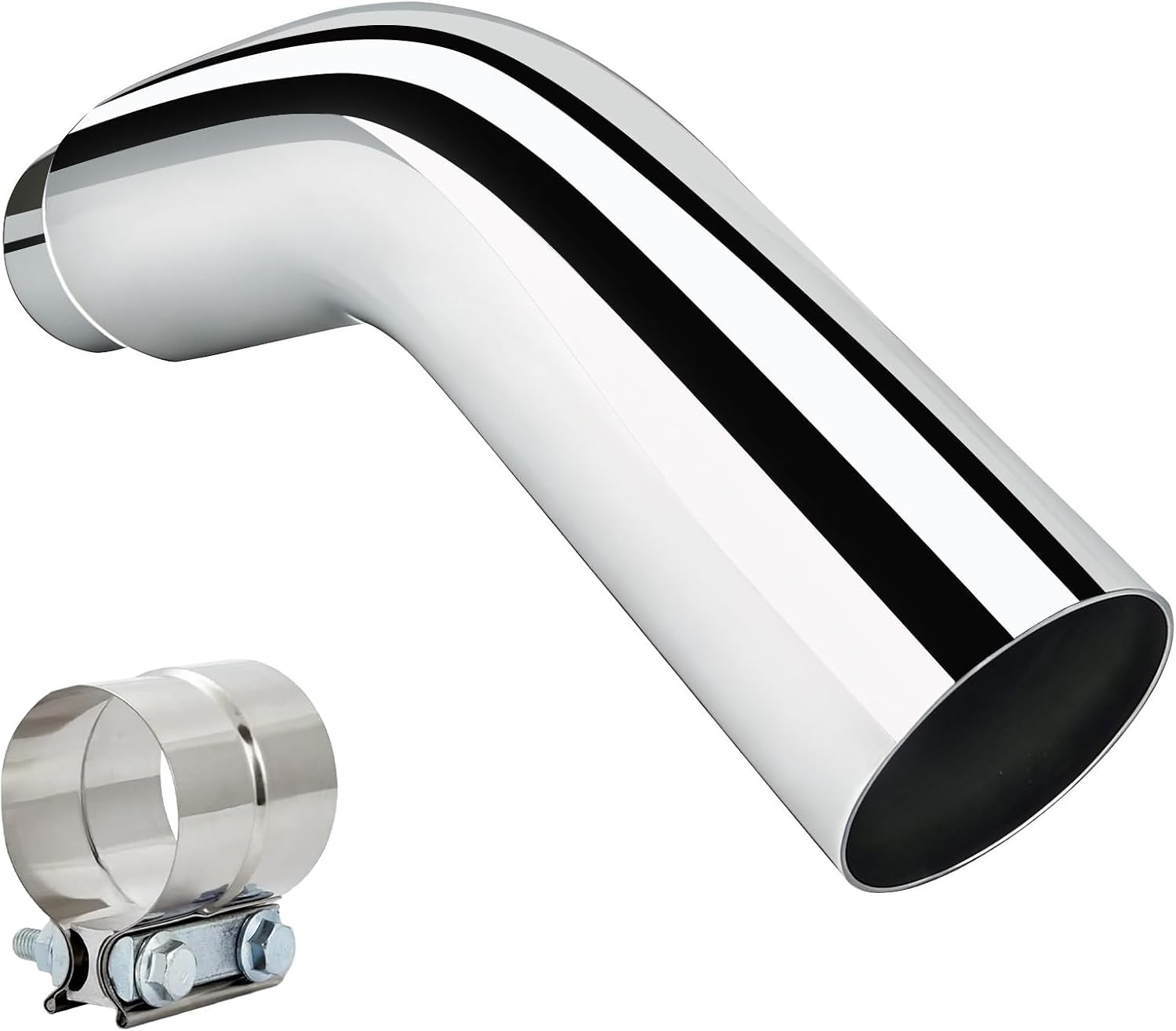 4 to 8 Inch Exhaust Elbow with Clamp - Chrome Plated 4' Inlet 8' Outlet Diesel Exhaust Tip for Trucks, Pickups & Cars