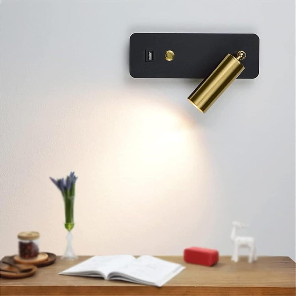 LED Bedside Reading Light Rotatable Indoor Spotlight Modern Wall Lamp with USB Charging Port Push Button Switch 7W Wall Mounted Light for Bedroom Living Room Hotel Hallway