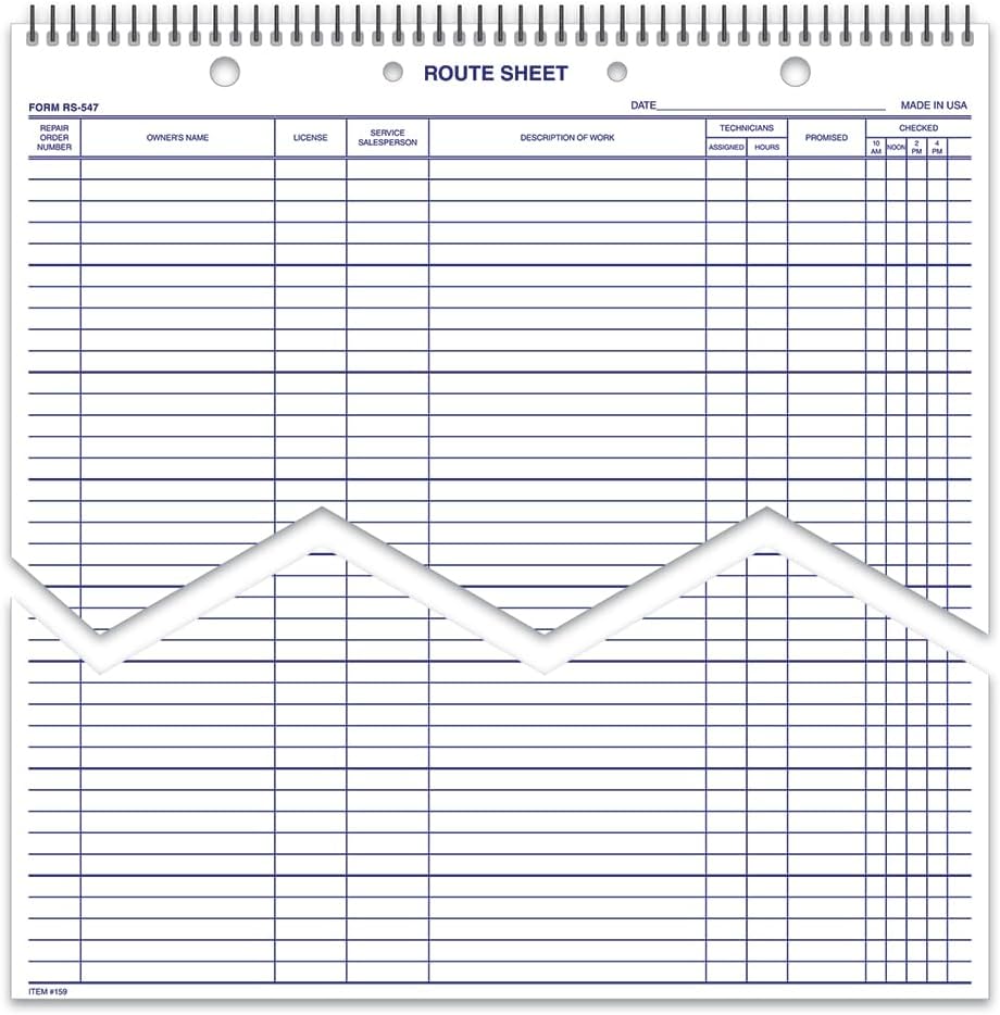 Automotive Service Route Sheets – Heavy-Duty Spiral Bound 12'x15' Daily Schedule & Appointment Planner Tag Stock with Blue Ink for Service Departments & Repair Shops – 100 Sheets/Book (Book of 3)