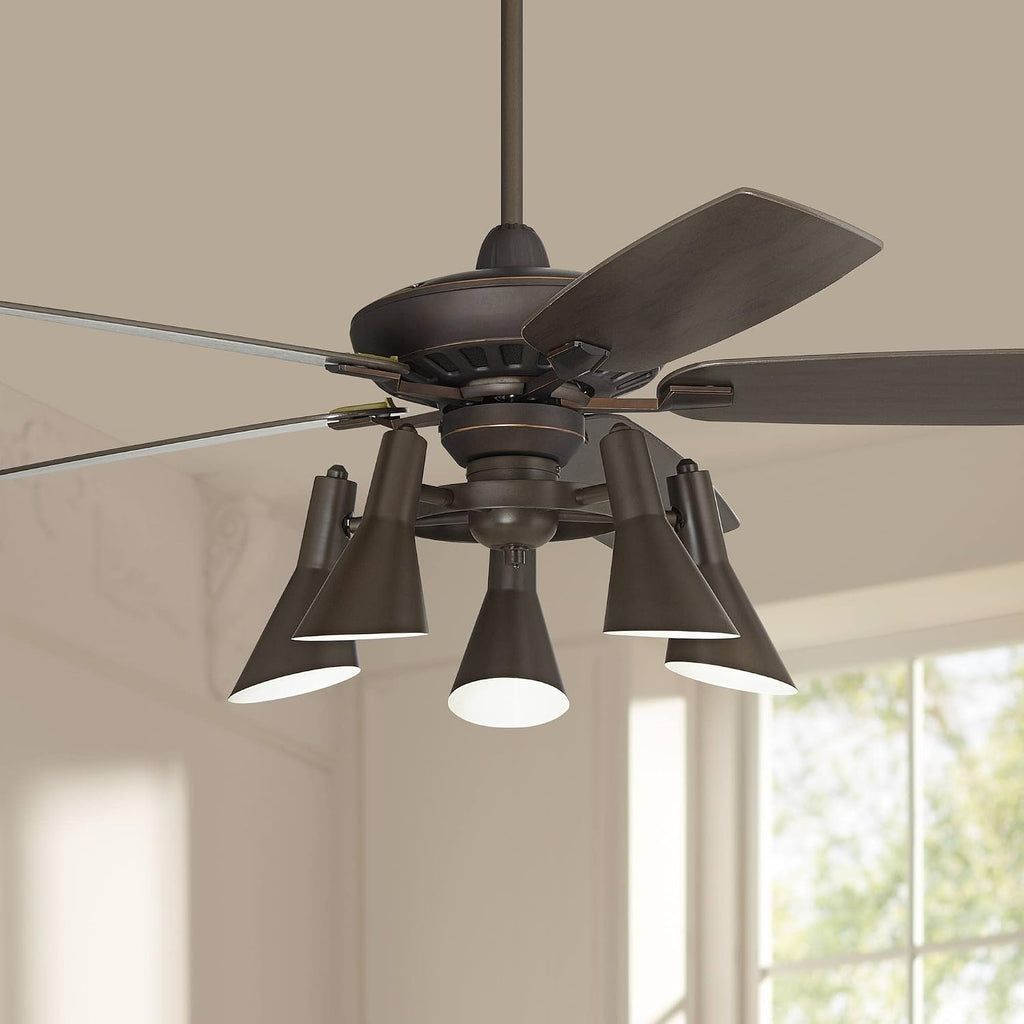 Casa Vieja 52' Journey Retro Indoor Ceiling Fan with Light Kit LED Dimmable Remote Control Oil Rubbed Bronze Adjustable 5-Light for House Bedroom Living Room Home Kitchen Family Dining Office