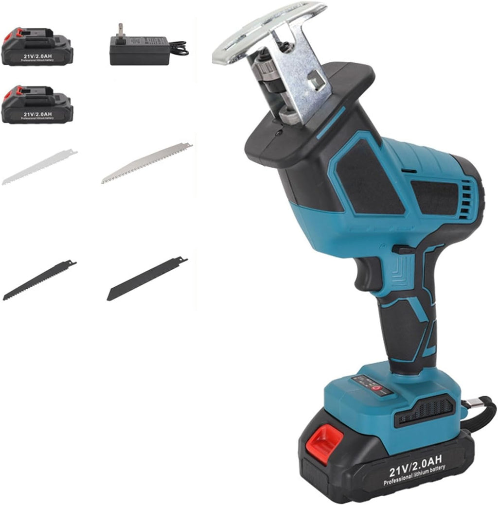 Cordless Reciprocating Saw with 2 Batteries and Charger 3500 RPM Brushless Motor 4 Saw Blades Kit LED Light Tool-Free Blade Change Lightweight for Wood Metal PVC Cutting