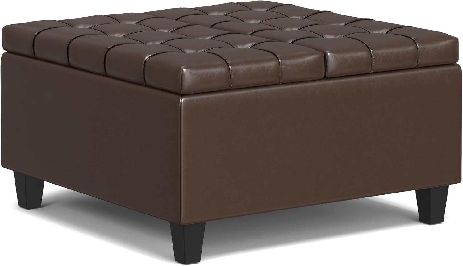 SIMPLIHOME Harrison Small Coffee Table Storage Ottoman - 30 inch Wide Upholstered Vegan Leather Square Lift-Top Ottoman in Chocolate Brown, Transitional Ottoman for Living Room with Hidden Storage