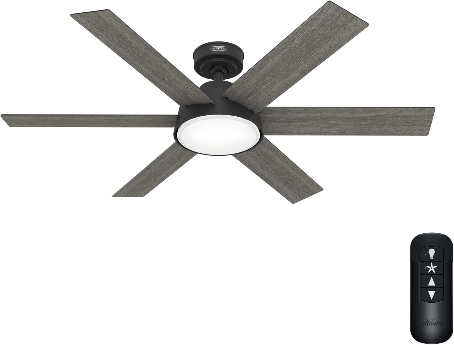 Hunter Fan 52 Inch Casual Matte Black Finish Indoor Ceiling Fan With LED Light Kit and Remote Control (Renewed)