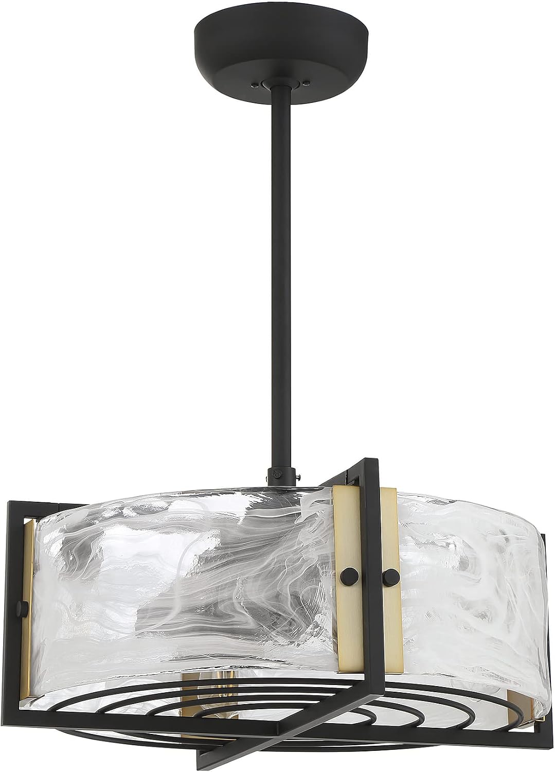 Savoy House 24-FD-1698-143 Hayward Modern Strie Piastra Glass Drum Fandelier Ceiling Fan with LED Lights, 15' H x 23' W, Matte Black & Warm Brass Accents