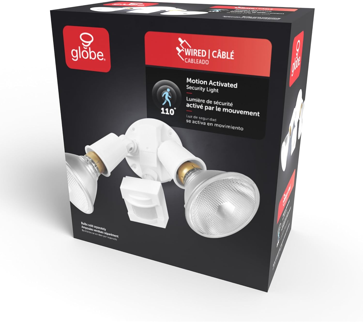 GLOBE Electric 17000269 110-Degree 240 W Twin Head White Hardwired Motion Sensor Security Flood Light, Spotlight, Outdoor, Outside House Lights (Pack of 12)