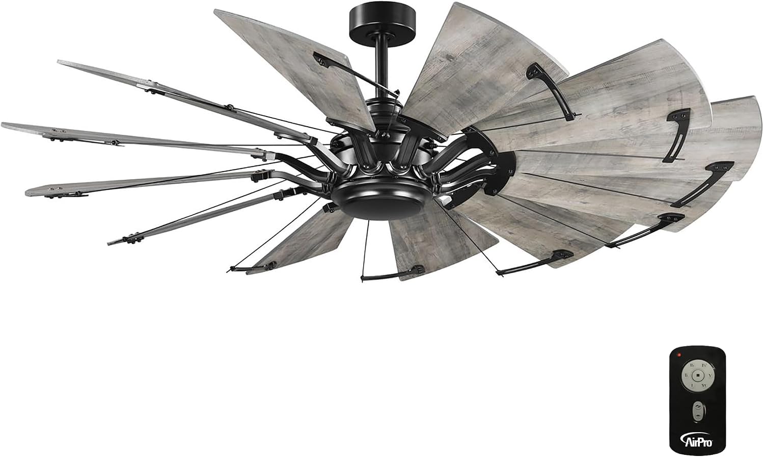 Progress Lighting Springer Collection DC Motor Farmhouse Windmill Ceiling Fan, Matte Black, 12-Blade (60' W x 17-3/8' H) P250000-31M