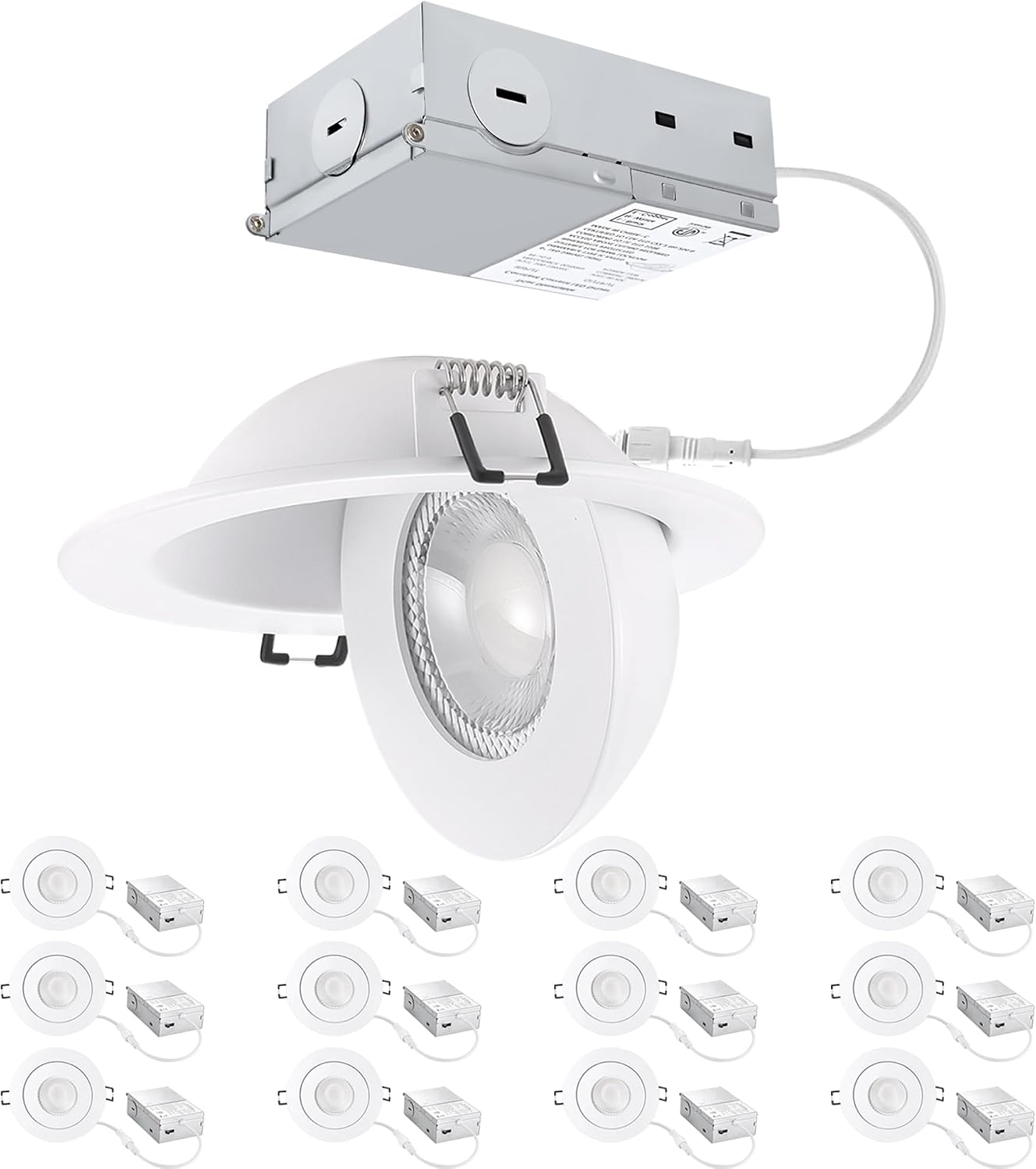 POPANU 4 inch LED Gimbal Recessed Light, 9W 750lm Eyeball Sloped Ceiling Task Lighting, Soffit Wafer Indoor Directional Lighting, 90° Tilt and 360° Rotation Recessed Lighting 4 inch White 12Pack