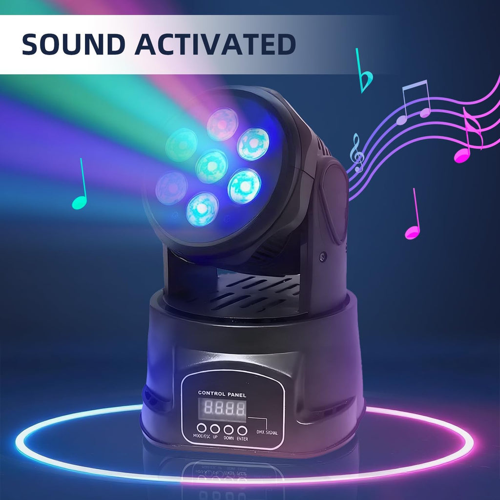 Moving Head Light 7x10W, RGBW Stage Lightin with Remote Control, DMX 512 Strobe, LED Beam Spotlight 9/14 CH, for DJ Disco Wedding Bar Christmas Halloween Party Church (2 Pack)