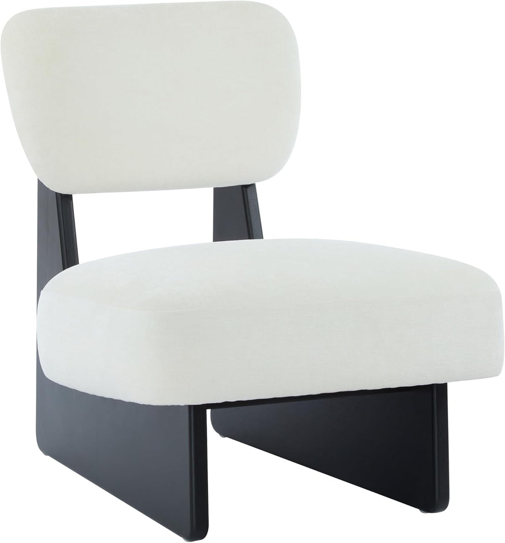 Christopher Knight Home Mores Low Profile Accent Chair Set of 2, Modern Living Room Armless Lounge Chair, Fabric Comfy Reading Chair for Bedroom, Wooden Frame and Thick Padded Seat, Black+White