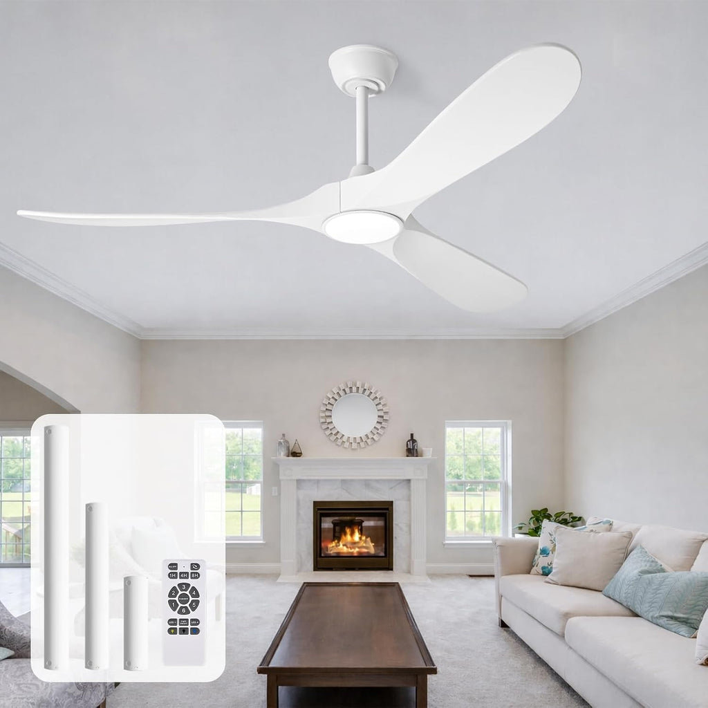 heimo 72 Inch White Ceiling Fan with Light and Remote, Wood Outdoor Ceiling Fans with Lights Dimmable for Bedroom Living Room Patios Proch Office Rustic Extra Large High Cfm Exterior Fan