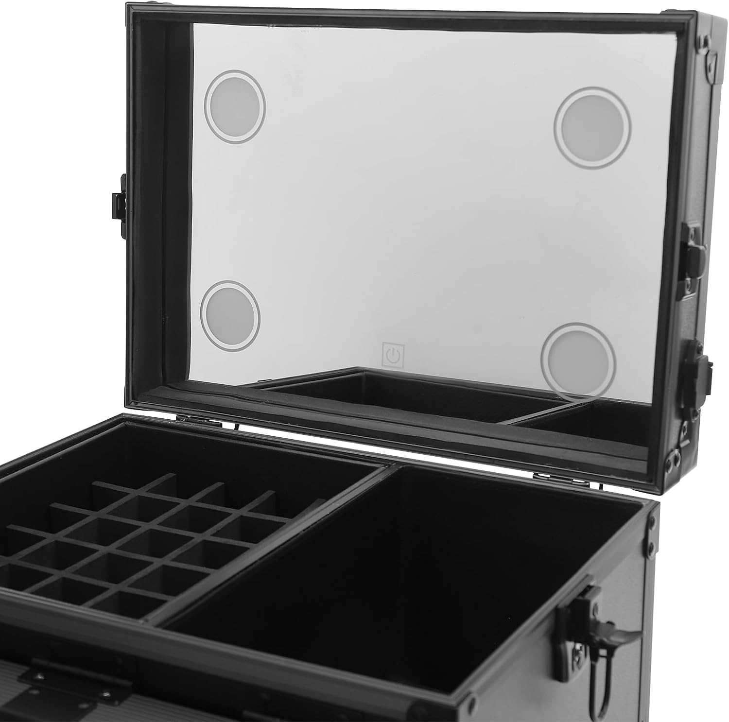 Makeup Train Case With 4 Universal Wheels,Portablel Makeup Suitcase With Drawers,Unfold Table And Makeup Mirror,Rolling Cosmetic Storage Organizer For Artist,Hairstylist,Etc (Black,Silver)