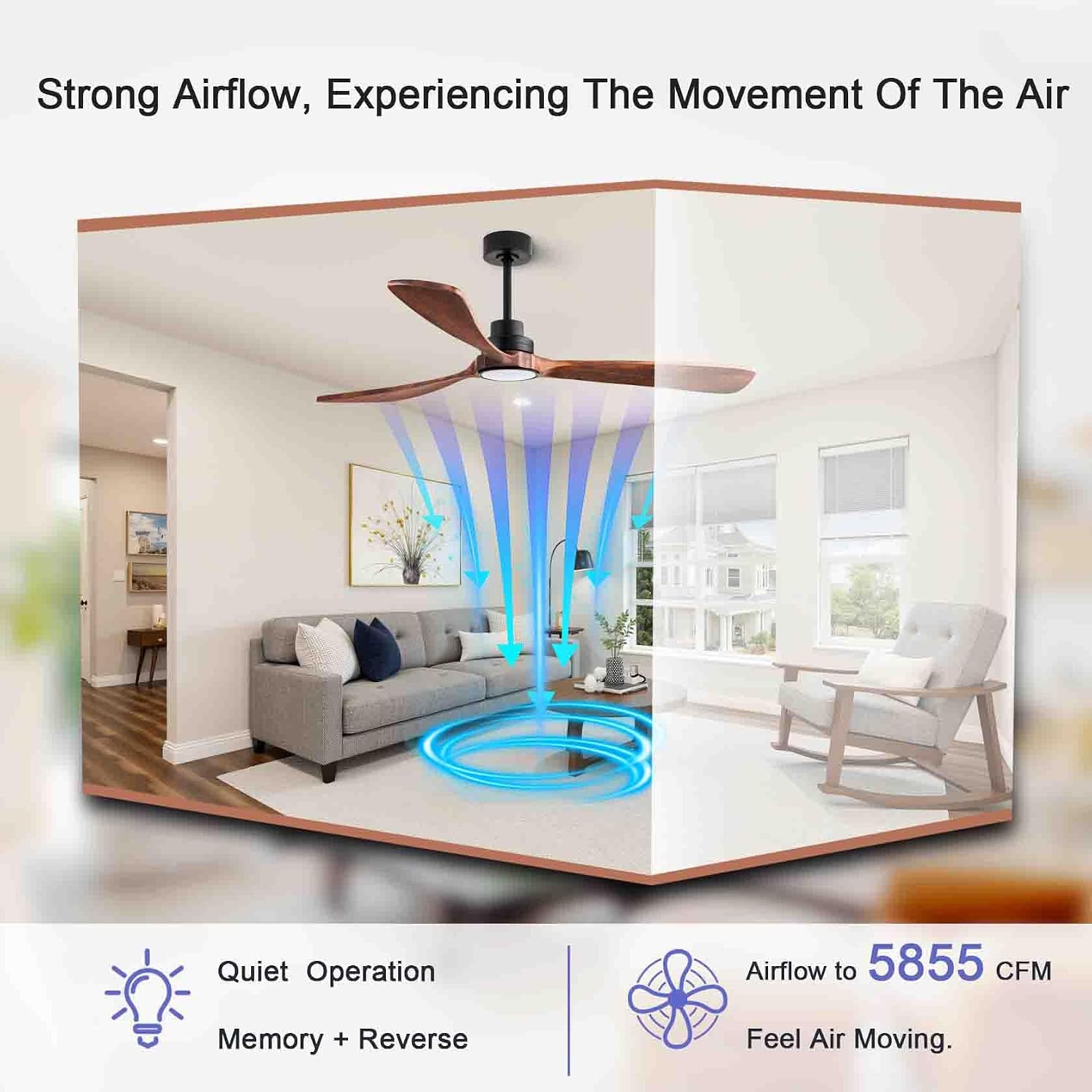 60' Ceiling Fans with Lights with Remote Control, Indoor Outdoor Wooden Ceiling Fan with 3 Wooden Blades for Patio, Living Room, Office, Farmhouse, etc. (Black + Walnut)…