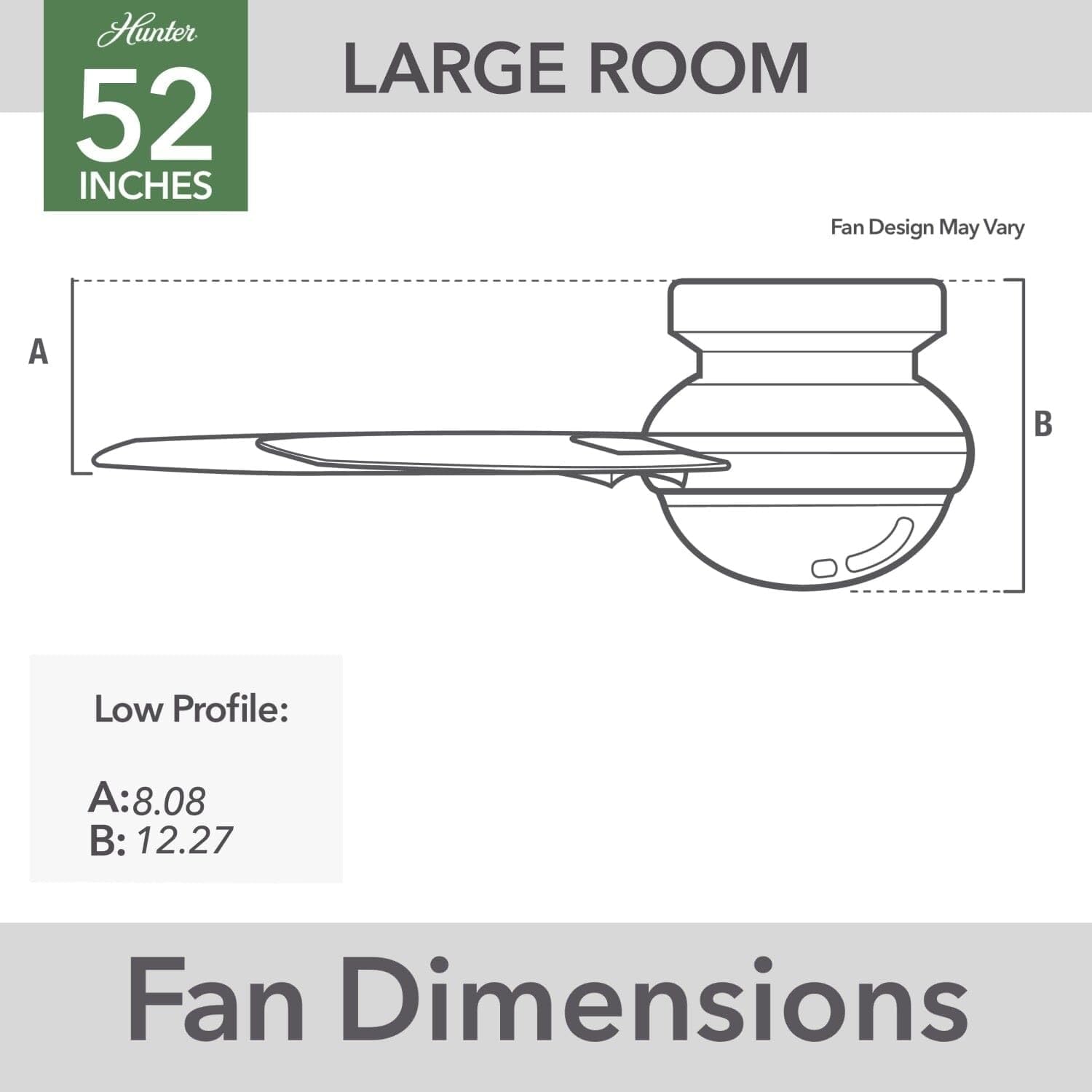 Hunter Fan 52 inch Low Profile Matte Silver Indoor Ceiling Fan with LED Light and Remote Control, Holiday Gift for Bedroom, Living Room, Dining Room, Kitchen, Office (Renewed)
