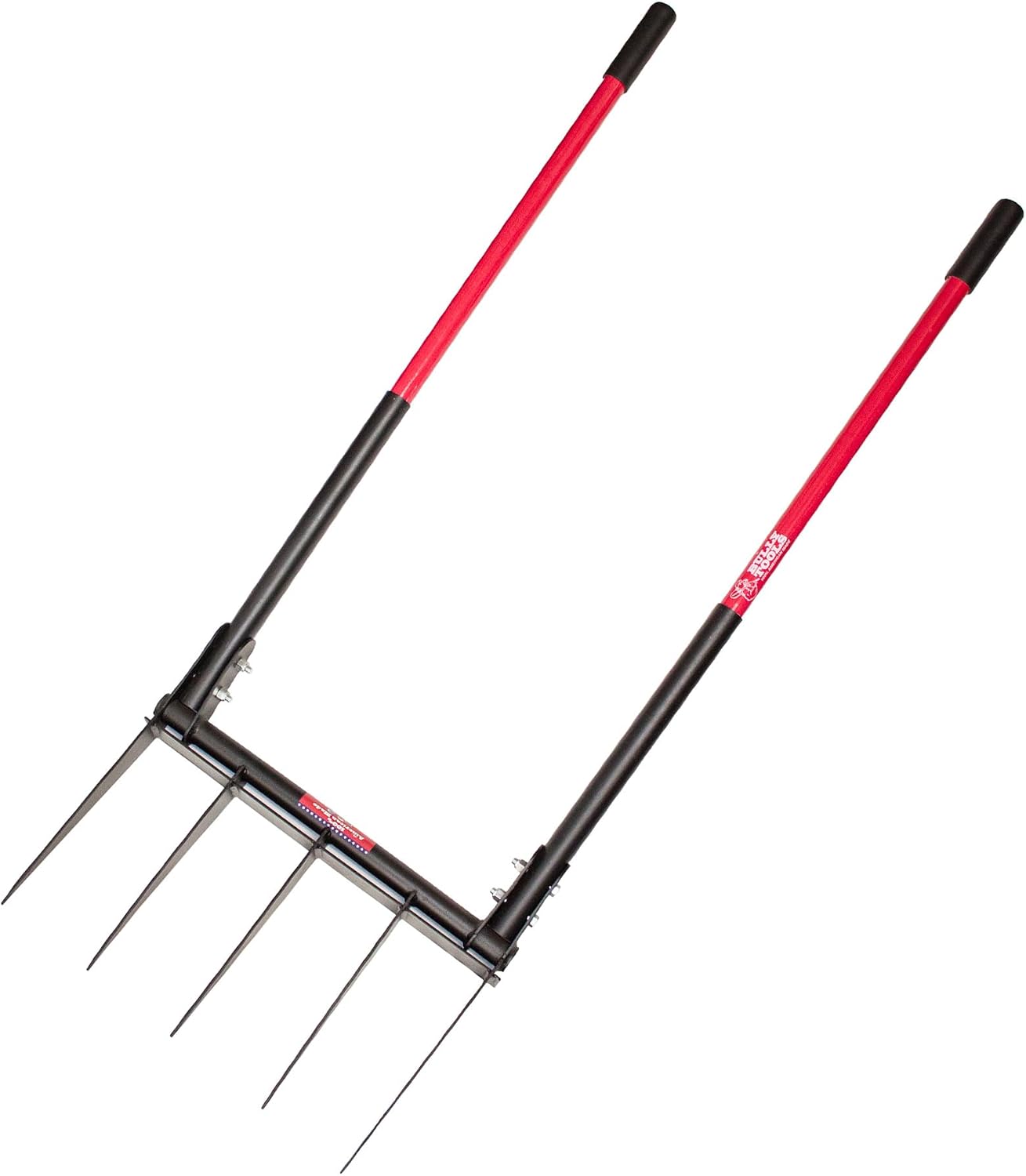 Bully Tools 5-Tine Broadfork with Fiberglass Handles, Heavy Duty Broad Fork for Tilling Aerating and Turning Soil, 56' 10-Gauge Steel Fork, Ideal for Garden Beds and Pavers Base Prep, 100% Made in USA