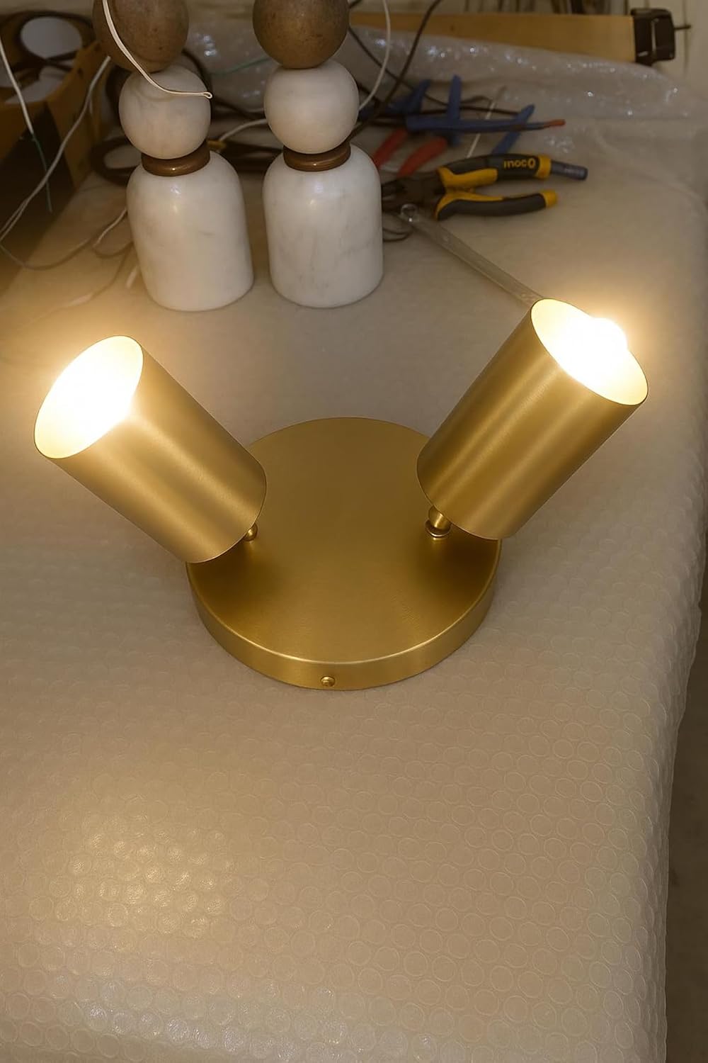 Modern Brass Adjustable Ceiling Spotlight – 2 Light Directional Ceiling Fixture, Dual Head Metal Spot Light for Living Room Bedroom Hallway Kitchen Indoor Lighting (Murano Silver)