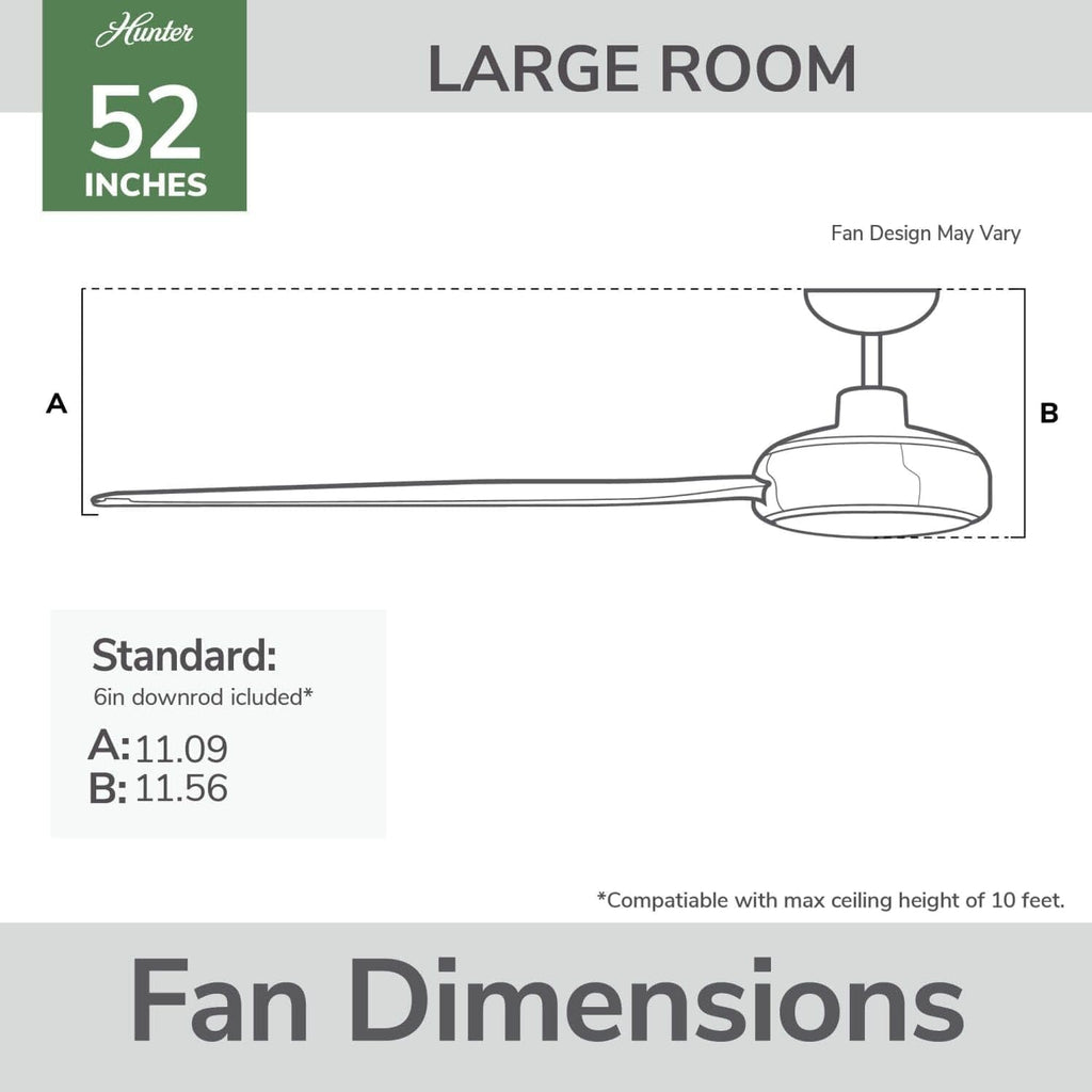 Hunter Fan Outdoor or Indoor Ceiling Fan, 52 in White Ceiling Fan with Light and Remote for Patios, Living Room, Bedroom, Porch, Garage, 3 Blades (Renewed) (Matte Black)