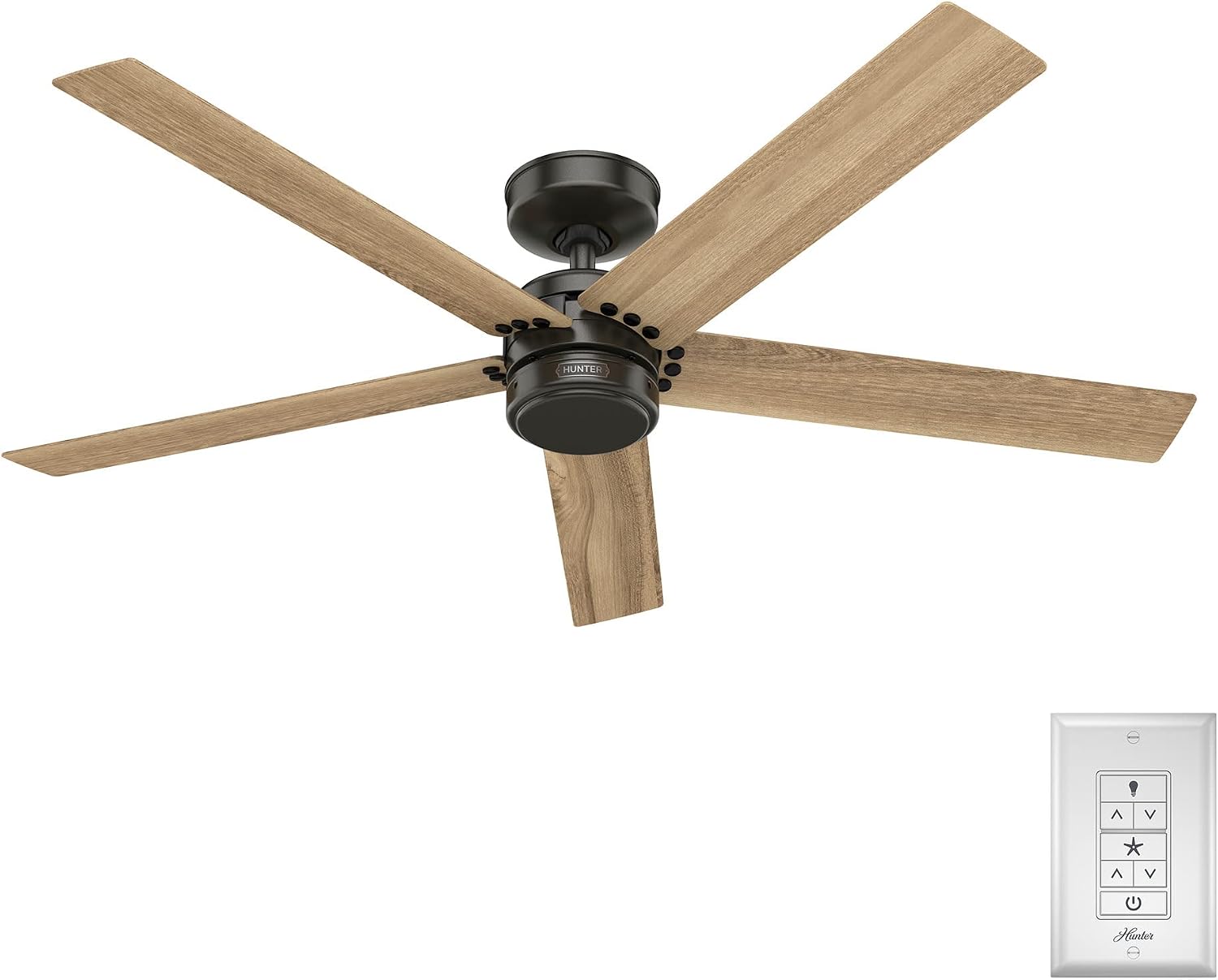 Hunter 52 inch Outdoor or Indoor Ceiling Fan No Light - Bronze Ceiling Fan without Light, For Patio, Porch, Garage, or Living Room, Standard Mount, 5 Blades, Wall Control - Burton 52264, Noble Bronze
