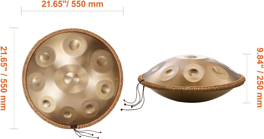 Happybuy Handpan Drum, 22 in & 9 Notes, D Minor, Equipped with Mallets, 440Hz Tuned, with Handpan Stand & Carry Bag, Steel Percussion for Adult Beginners