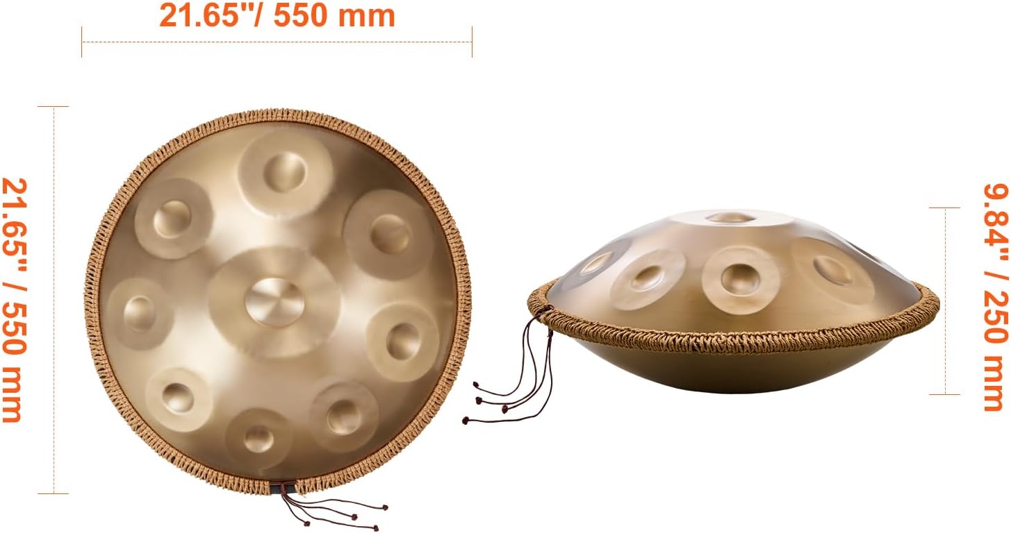 Happybuy Handpan Drum, 22 in & 9 Notes, D Minor, Equipped with Mallets, 440Hz Tuned, with Handpan Stand & Carry Bag, Steel Percussion for Adult Beginners