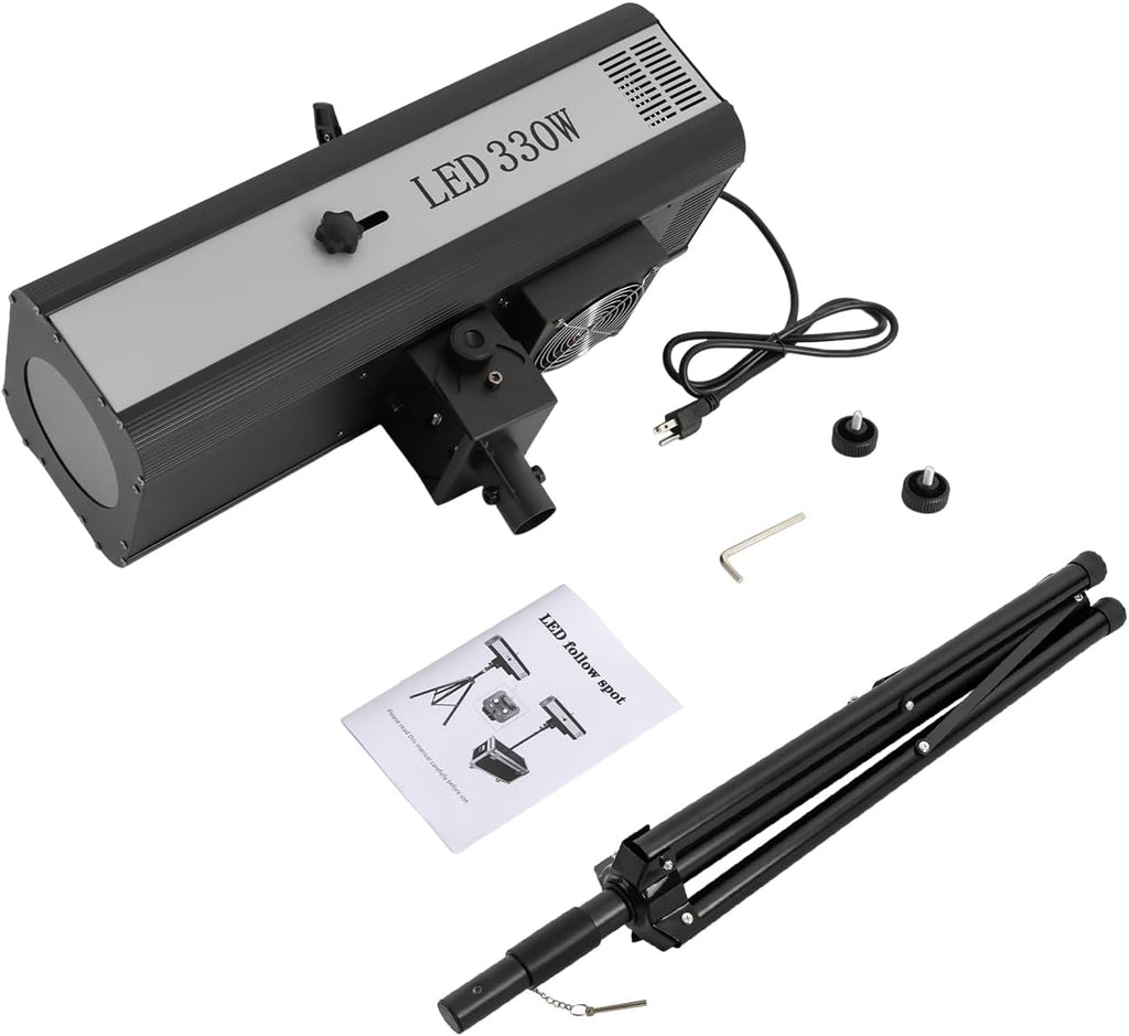 LED Stage Spotlight 330W 110V, DJ LED Lighting Follow Spot with Tripod Bracket Manual Control Follow Spot Light Adjustable Aperture 6 Colors for Party Disco Clubs Stage Effect (330W)