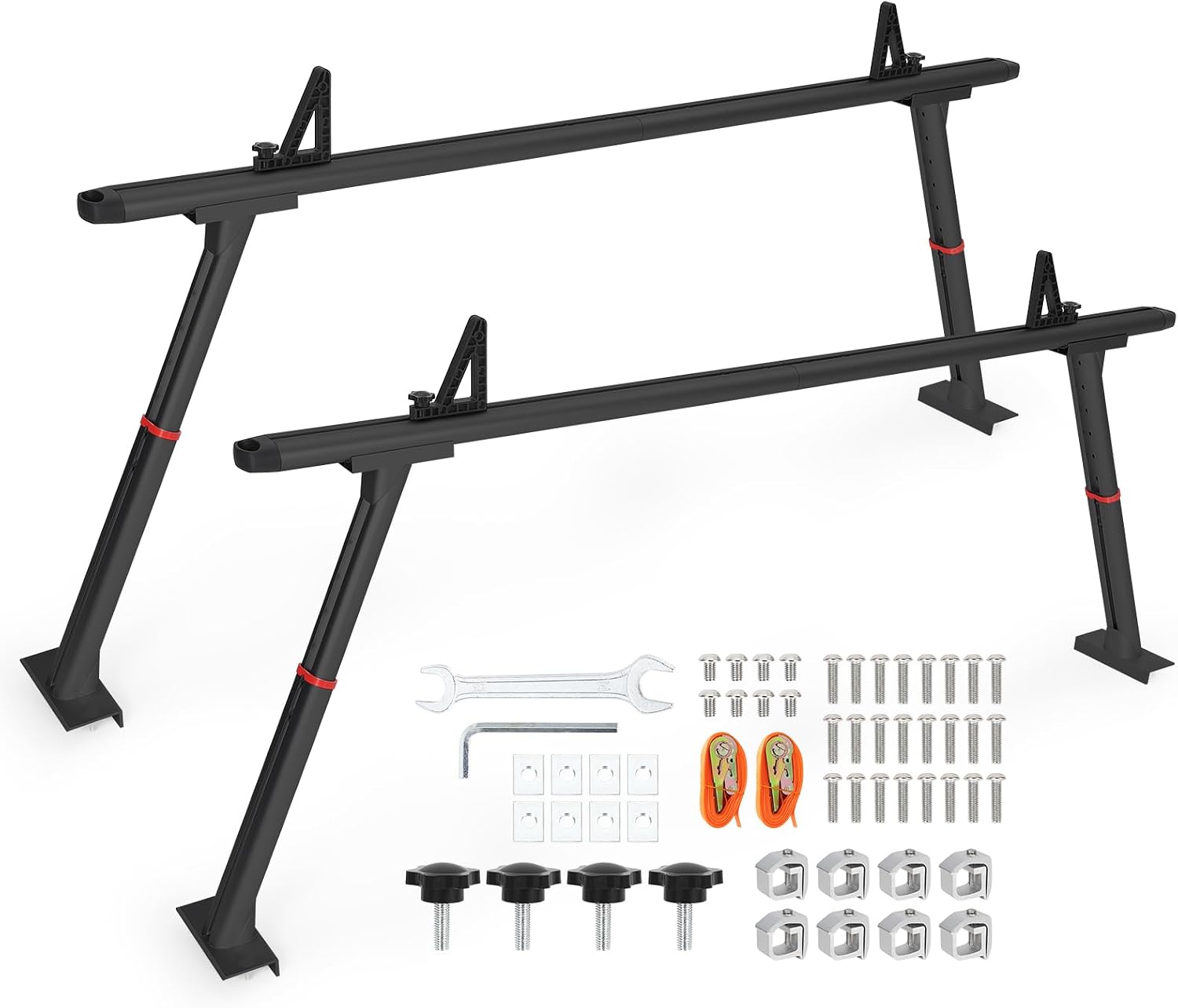 Adjustable Aluminum Pickup Ladder Rack 35.4–71', 800 lb Heavy-Duty Two-Bar Truck Bed Rack with No-Drill C-Clamp Mount, Utility Hauler for Kayaks, Lumber, Surfboards & Ladders - Black