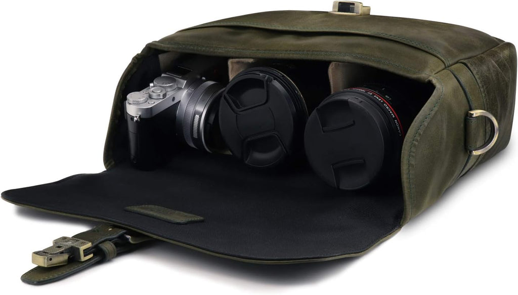 MegaGear Torres Genuine Leather Camera Messenger Bag for Mirrorless, Instant and DSLR Cameras