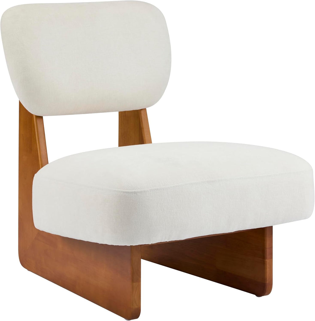 Christopher Knight Home Mores Low Profile Accent Chair Set of 2, Modern Living Room Armless Lounge Chair, Fabric Comfy Reading Chair for Bedroom, Wooden Frame and Thick Padded Seat, Beige + Natural