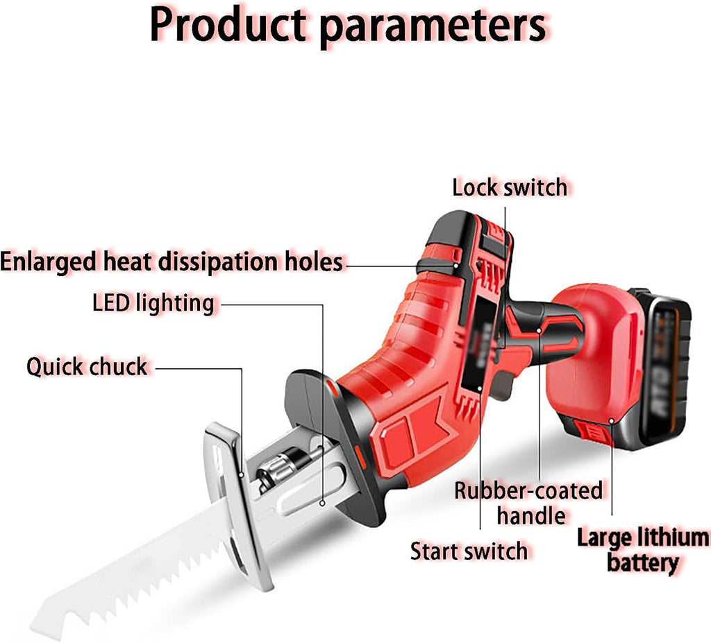 Cordless Reciprocating Saws - Compact Saw W Battery&Charger, Variable Speed, 4 Saw Blades, Tool-Free Blade Change Ideal For Metal,Wood Cutting Pruning (One battery)