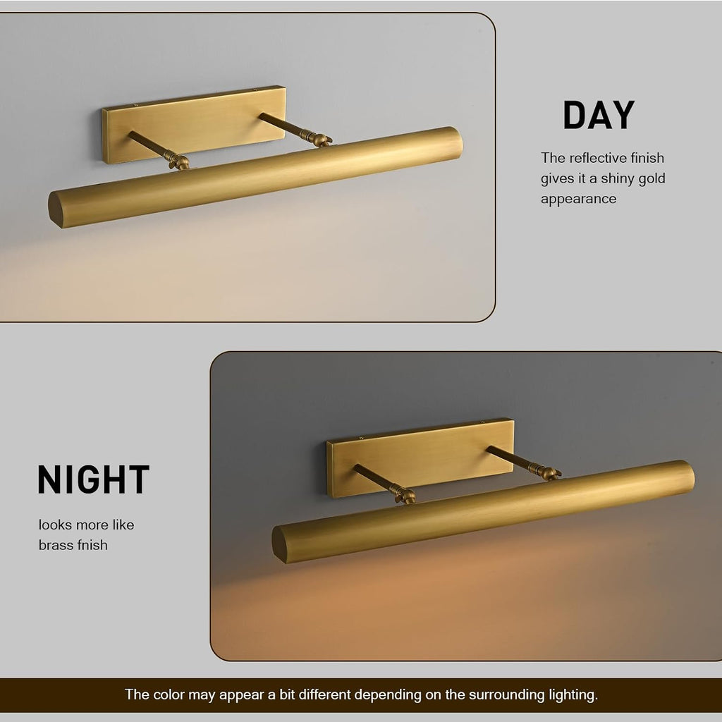 Modern Brass Picture Light (270° Rotatable, Hardwired) - Art Light for Painting, Artwork, Portrait Display, Suitable for Oil Paintings, Galleries, Bookshelves,