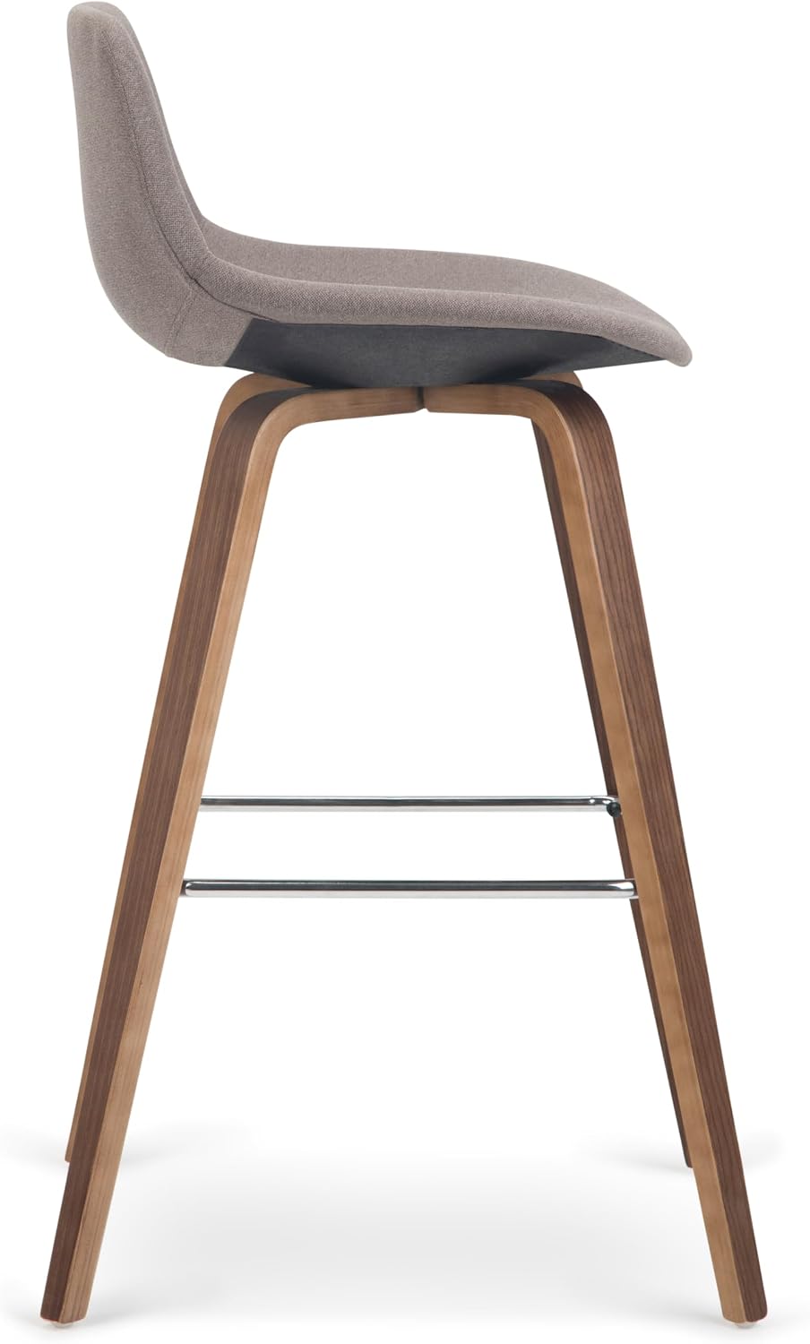 SIMPLIHOME Randolph Counter Stools (Set of 2) - 28 Inch Seat Height Upholstered Bentwood Kitchen Seats in Mocha Woven Fabric, Mid Century Modern Seating with Curved Backrest and Chrome Footrest