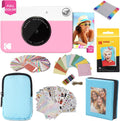 KODAK Printomatic Full-Color Instant Print Camera Gift Bundle + Soft Case + Zink 2x3 Sticky Back Photo Paper 20pk + Album + Sticker Sets + Sticker Frames + Markers + Hanging Frames, Fun Gift - Pink