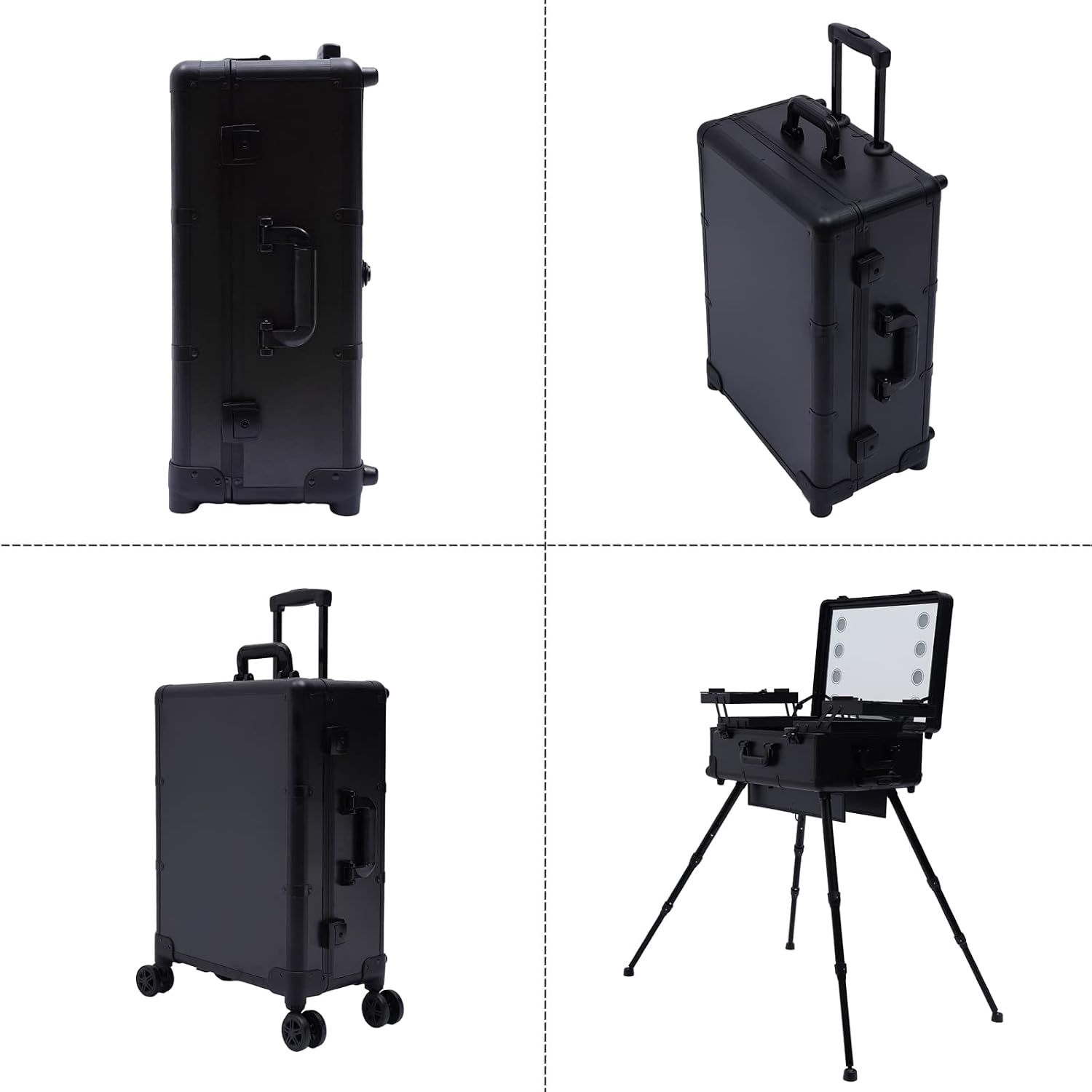Makeup Case with Light and Mirror,Professional Rolling Makeup Train Case Large Travel Trolley Cosmetic Storage Case Salon Station, 22' Portable Makeup Luggage,Adjustable Legs Lockable