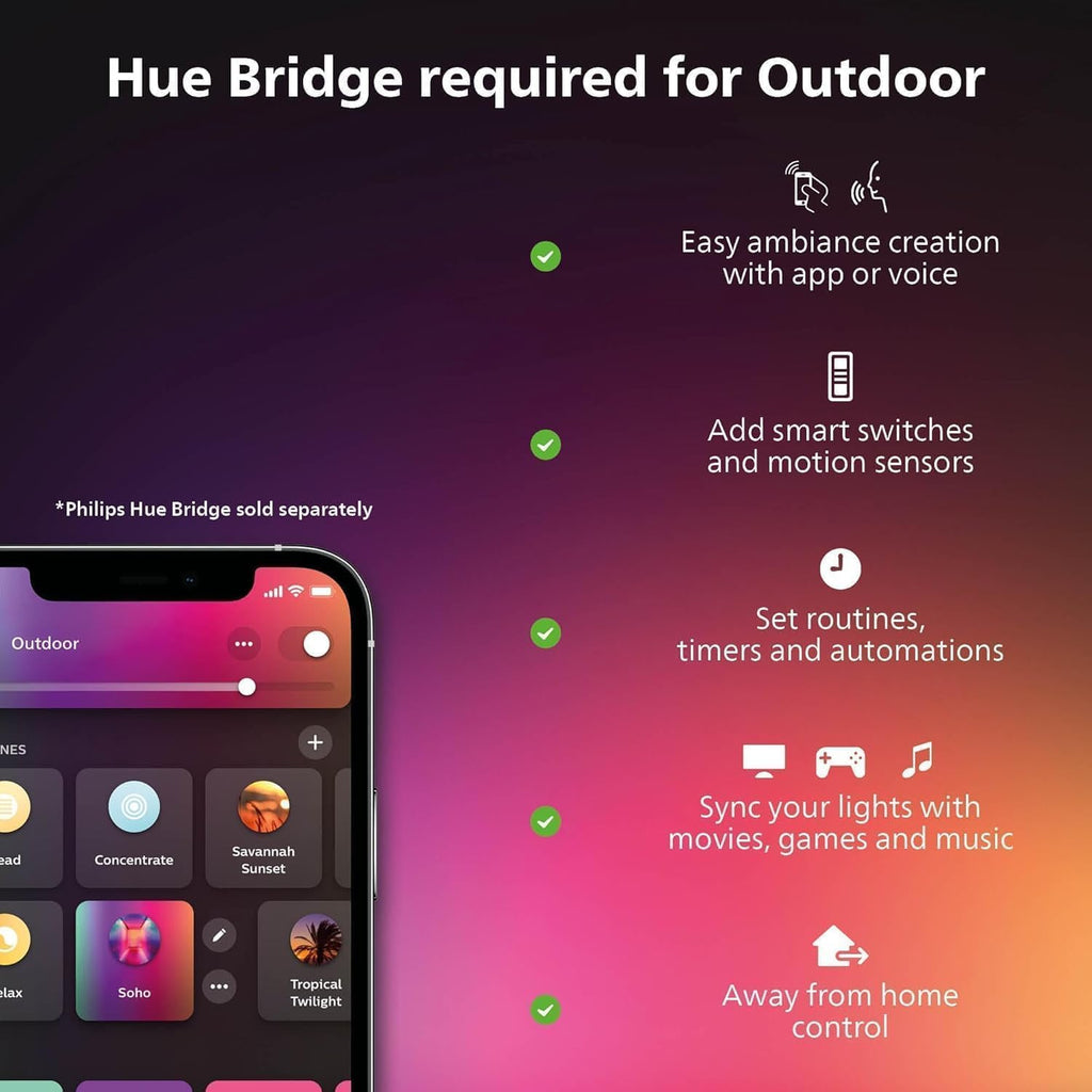 Philips Hue Lily Outdoor Smart Spotlight Base Kit, 3 Pack, White and Color Ambiance LED Walkway Lights, Low Voltage Landscape Lighting, Requires Bridge, Control with App & Voice, Weatherproof