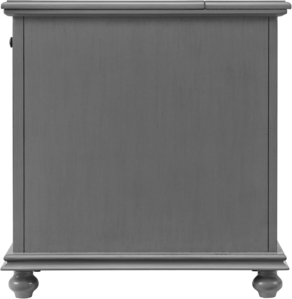 Martin Svensson Home Elegant Chairside End Table with Power — 24″W x 16″D x 25″H, Gray — Transitional Painted Accent Table with Flip-Top USB Charging, Drawer & Cabinet Storage