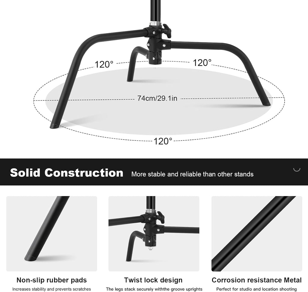 Heavy Duty C Stand C-Stand 10.8ft/330cm 100% Stainless Steel Photography C Stand with Boom Arm 4.2ft/128cm Carry Bag 44LB/20KG Adjustable Stable for Photography Studio Video Monolight Softbox Shooting