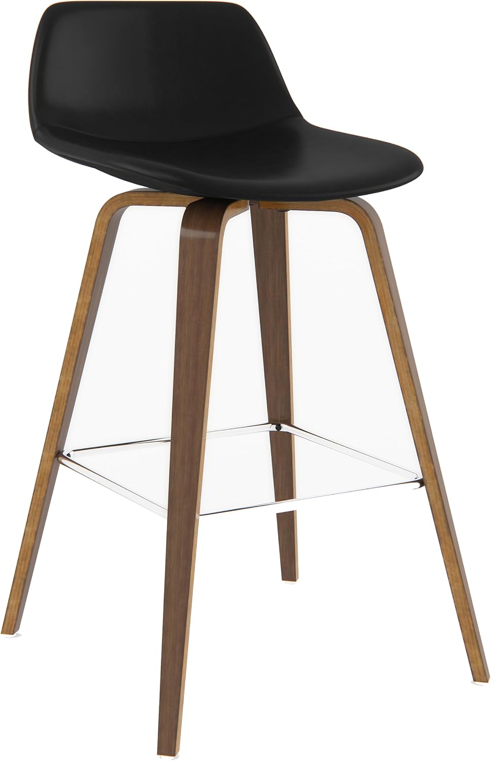 SIMPLIHOME Randolph Counter Stools (Set of 2) - 28 Inch Seat Height Upholstered Bentwood Bar Stools in Black Vegan Faux Leather, Mid Century Modern Seating with Curved Backrest and Chrome Footrest