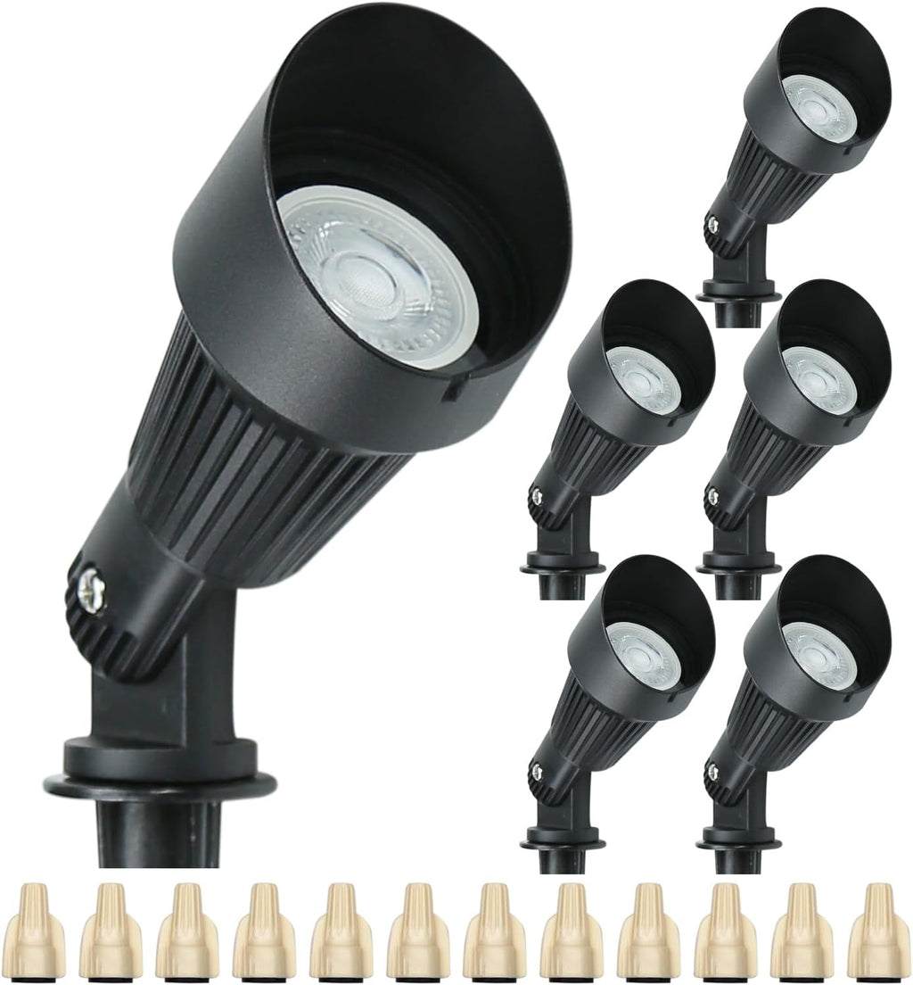 Lumina Lighting® 4W Landscape Lighting 12V Landscape Lights Low Voltage Landscape Spotlights Warm White Waterproof Outdoor Replaceable LED Bulb for Garden, Lawn, Porch, Patio and Yard (Black, 6-Pack)