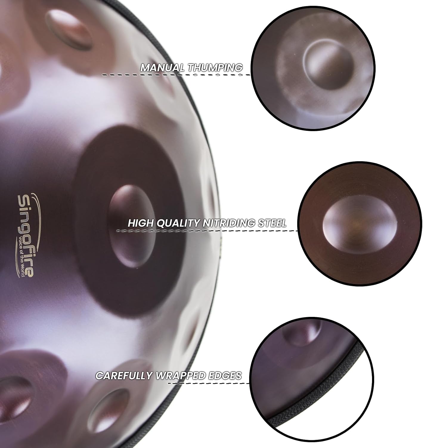 'SINGOFIRE' 12-Notes Handpan Drum, Handpan Drums for Adults, 22-Inch 440Hz D Minor Kurd, HandPan Instrument with Soft Handpan Bag, 2 Mallets, Handpan Stand and Dust-Free Cloth(Purple)
